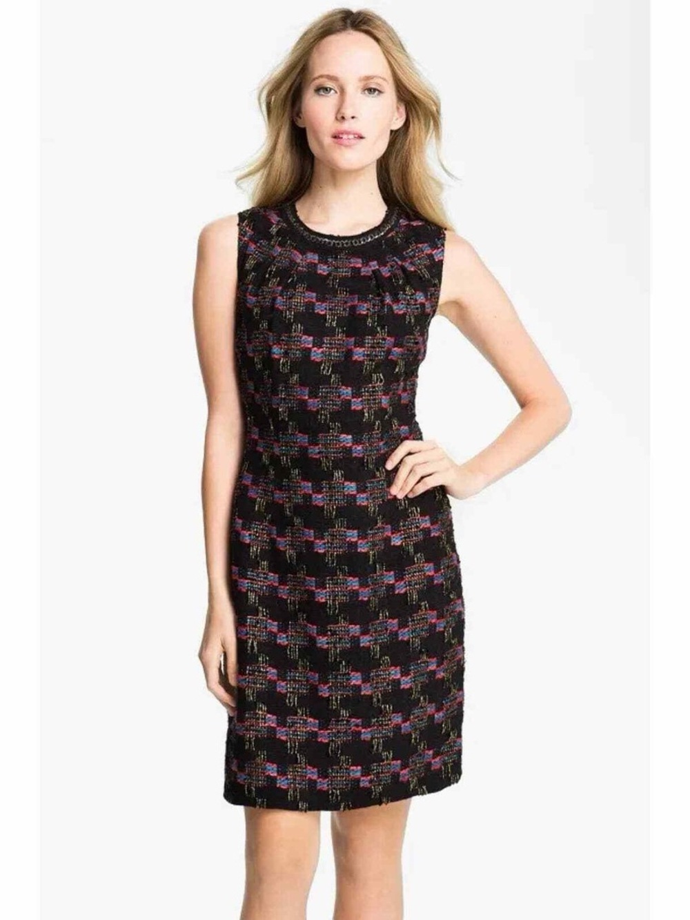Trina Turk Goodnight Tweed Black Geometric Sheath Dress (6)